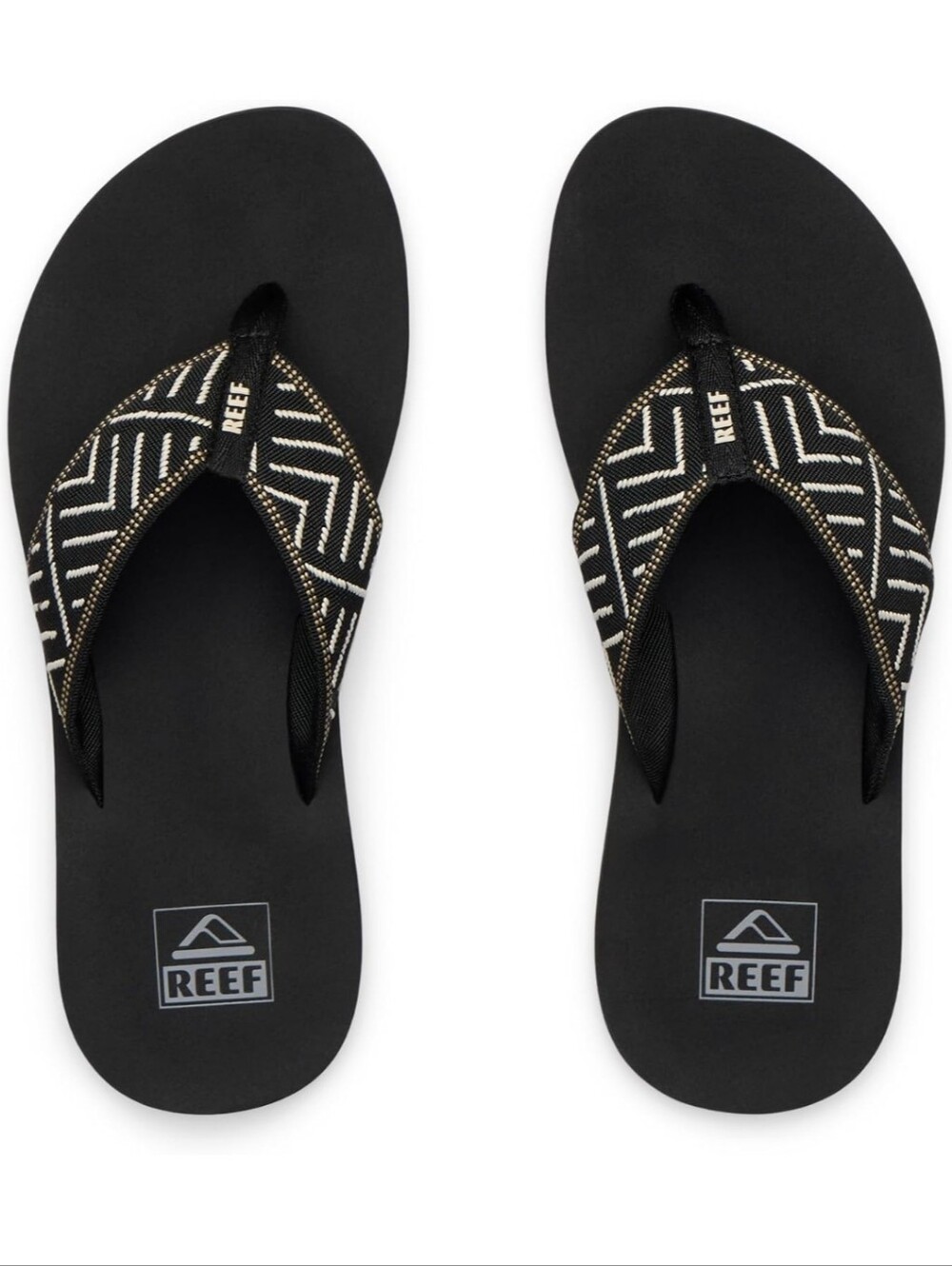 REEF Spring Woven Cushion Comfort Flip Flops Black Cream NWT Size 8